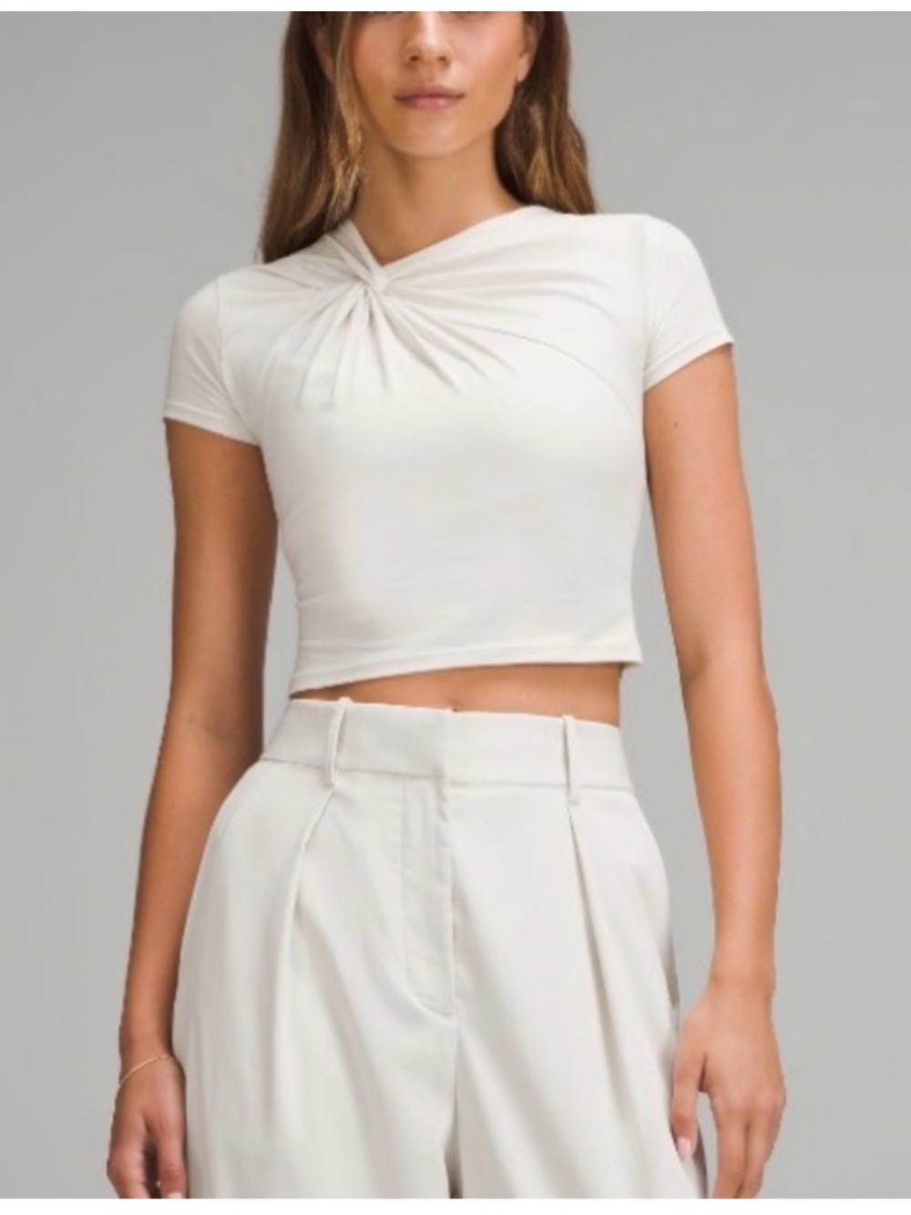 NWT size M lululemon Off White Twist-Detail Short Sleeve Crop